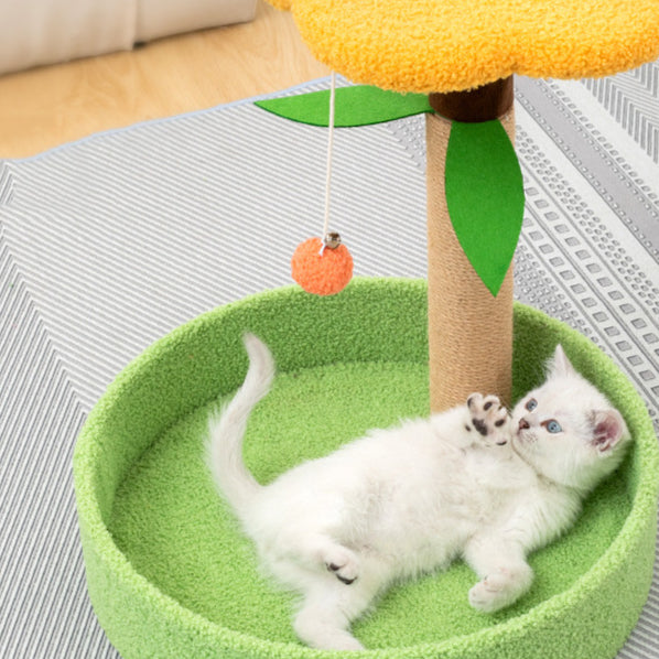 Floral & Sun Themed Cat Scratching Post – Stable Wooden Base with Natural Sisal Rope for Claw Grinding & Interactive Play