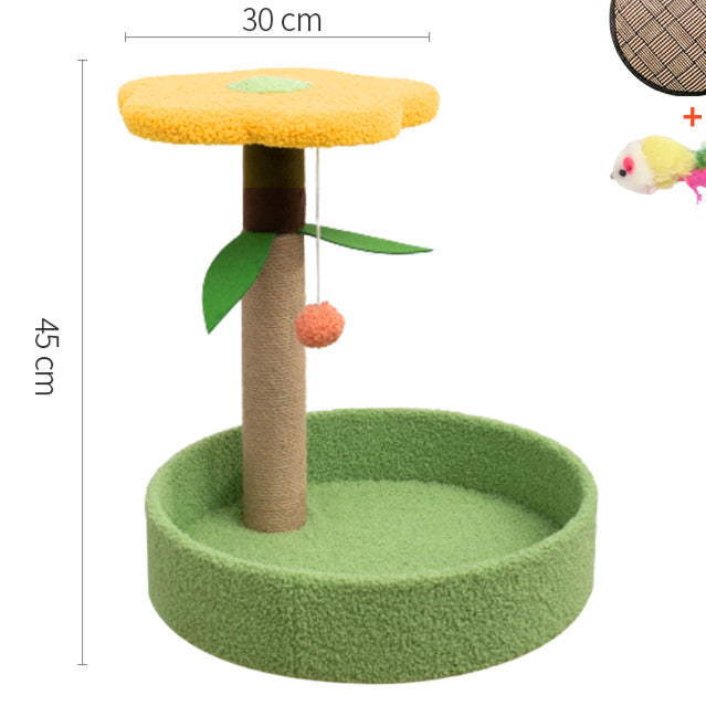 Floral & Sun Themed Cat Scratching Post – Stable Wooden Base with Natural Sisal Rope for Claw Grinding & Interactive Play