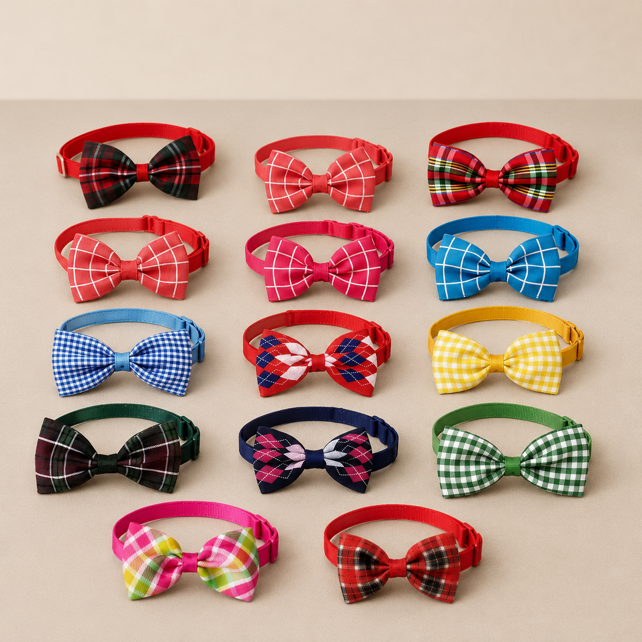 Plaid Pet Collar with Bow Tie – Adjustable Formal Bow for Cats & Dogs – Stylish Polyester Pet Accessories for Parties & Photoshoots