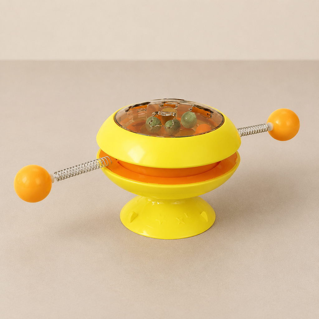 Interactive Rotatable Cat Toy – Multi-Functional Turntable with Catnip Balls & Teaser Stick – Suction Cup Base for Floor, Wall & Window Play