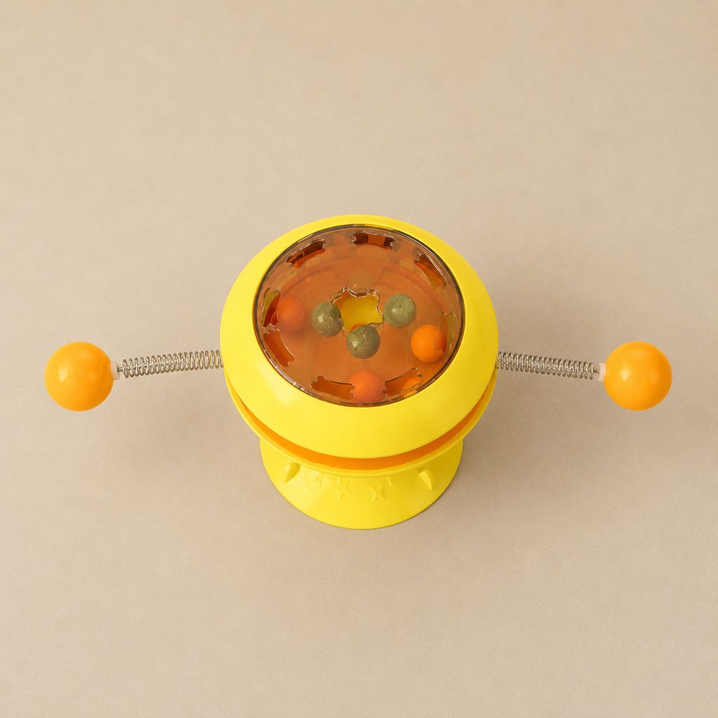 Interactive Rotatable Cat Toy – Multi-Functional Turntable with Catnip Balls & Teaser Stick – Suction Cup Base for Floor, Wall & Window Play