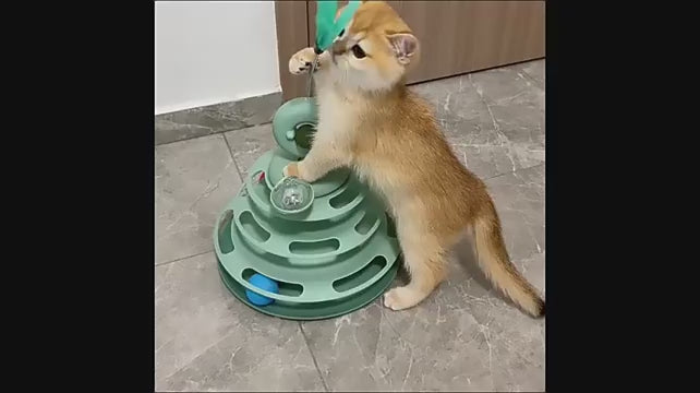 4-Level Cat Tower Track Toy with Rolling Balls – Interactive Cat Puzzle Toy for Indoor Exercise – Durable Non-Slip Kitten Training Toy